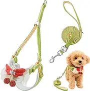 Dog Harness and Leash Set, Soft Breathable Adjustable Lace Design Cute Vest for Small Dogs Cats, Fits 3 to 10 Pounds