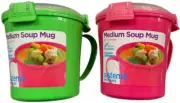 Sistema To Go Medium Soup Mug, 22.1 oz./ 656 ml, Green & Pink, Lot of 2