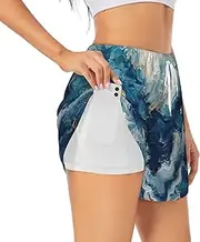[JEJEA] Within The Tides Print Summer High-Waisted Athletic Shorts Women's Running Workout Shorts, Ideal for Gym Yoga Casual