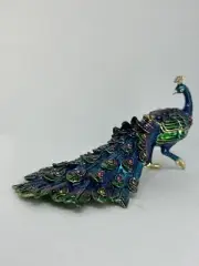 Ciel Collectables Peacock Trinket Box Hand Painted Enamel Swarovski Crystal New