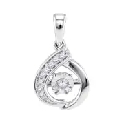 14k White Gold Round Diamond Solitaire Moving Twinkle Pendant 1/10 Cttw