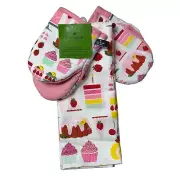 Kate Spade Kitchen Towels & Oven Mini Mitts Set Cupcakes Pies Cakes 100% Cotton