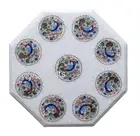 Marble Coffee Table Top Peacock Pattern Inlay Work Patio Side Table for Garden