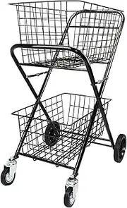 Heavy Duty Double Basket Shopping Trolley Collapsible Folding Tennis Ball Cart Pickleball Cart