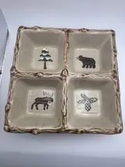 Sonoma Life+Style Lodge 4 Section Dish 7 5/8" Square New Woodland Bear Moose