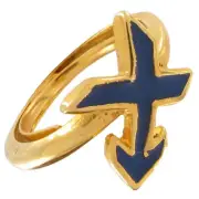 Zodiac Sign Sagittarius Ring Gold Tone Blue Enamel Womens Jewelry - Size 8
