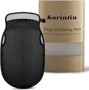 Korintin Exfoliating Glove, Thickened Korean Exfoliating Mitt - Body Scrub Gloves, Deep Exfoliating Gloves for Shower - Dead Skin Remover for Body, Shower Gloves Exfoliating for Women & Men (Black)