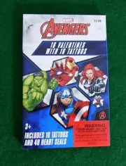 Marvel Avengers 16 Valentines w/ 16 Tattoos Incredible Hulk Iron Man NEW