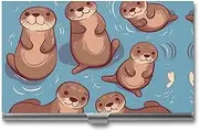 LKHDS Slim Aluminum Alloy Business Card Holder Animal Cute Brown Otters Pocket Business Card Case Portable Business Card Wallet Business Card Holders Handheld Card Box for Women Men, style, One size