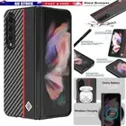 Black Carbon Fiber Wallet Case Flip Phone Cover For Samsung Galaxy Z Fold 6 5 4