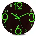 Plumeet Luminous Wall Clock - 12'' Non-Ticking Silent Wooden Clocks with Nigh...