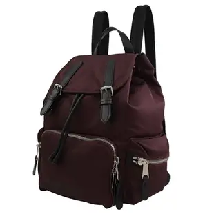 BURBERRY THE RUCKSACK 燙印LOGO多口袋尼龍翻蓋後背包(酒紅)