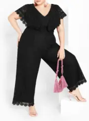 NEW City Chic Ladies Black Lace V-Neck Sylvia Jumpsuit Plus Size L 20 #O16