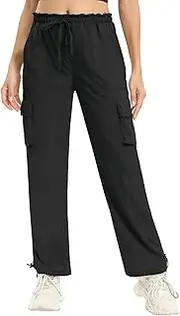 [SOIATOT] Womens Cargo Joggers Parachute Y2K Pants Lightweight Hiking Travel Scrub Pants Elastic Waist with Drawstring Quick Dry
