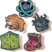 [Viridian] Pin Pals (Set of 5) | D&D Inspired Enamel Pins, Dungeons and Dragons Creature Pins, Owlbear Mimic Gelatinous Cube Beholder, Cute D&D Acessories