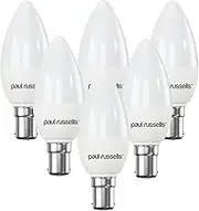 Paul Russells LED Candle – Small Bayonet Fitting Dimmable Light, 5.5W B15 C37 LED Bulbs, 40w Equivalent, 4000K Cool White/Natural White, Dimmer SBC Energy Saving Ceiling Lightsbulbs, Pack of 6