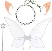 BESPORTBLE 1 Set Fairy Wings Set with Floral Garland Wand and Elf Ears Complete Costume for Adults for Halloween Cosplay and Parties Easy to Wear Durable Eye Catching Design
