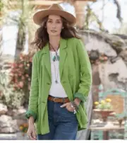 New SUNDANCE GREEN LINEN BLAZER .Minimalist Lagenlook Relaxed Fit medium