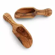 Olive Wood Small Salt Scoop Set of 2, Wooden Measuring Coffee Scoop Set