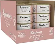 [Applaws] 100% Natural Wet Cat Food Tin Tuna Fillet with Salmon in Broth Tin 70g (Pack of 24), Limited Ingredients Pet Food