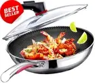 12.6 Inch Stainless Steel Nonstick Wok Pan, Lid, Induction Compatible
