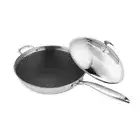 18/10 Stainless Steel Fry Pan 32cm Frying Non Stick Skillet w/ Helper Handle Lid