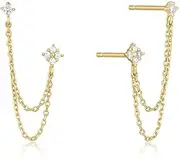 [Saint Raphaël] Double Piercing Earrings for Two Holes, Double Studded Chain Earrings for Women, Crystal Cartilage Helix Two Hole Earrings, Hypoallergenic 925 Sterling Silver Trendy Earrings 2024