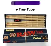 Raw Black Ultra Fine Natural 1 1/4 Pre Rolled Paper Cones 20 Pack + Free Tube