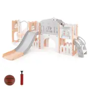 Babyjoy 10-in-1 Kids Swing & Slide Playset w/Basketball Hoop Baby Indoor Climber Pink