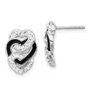 Sterling Silver Rhodium-Plated Black Enamel & Stellux Crystal Tri Heart Post Earrings