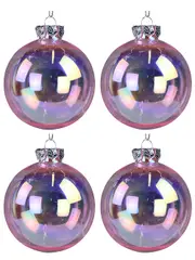 Pink Tinted & Iridescent Soap Bubble Look Clear Christmas Baubles - 4 x 80mm