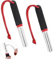 Prasacco Pack of 2 Fish Hook Sharpener, Double Sided Grinding Stone, Portable Tool With Handle and Hanging for Outdoor Fishing (Red)