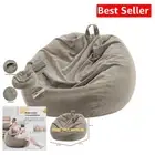 Extra Large Washable Bean Bag Chair Cover - Premium Soft Corduroy in Khaki Gray