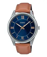 Casio Blue Dial Stainless Steel Analog Quartz Leather MTP-V005L-2B5 Mens Watch