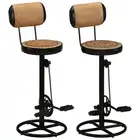 Bar Stools with Canvas Print 2 pcs Brown and Black Real Goat Leather Moder 38217