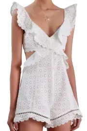 Zimmermann Womens Jasper Honeycomb Lace Eyelet Cotton Romper size 1/S NWT Ruffle