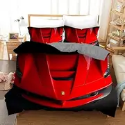 Red Ferrari Sport Car Quilt Doona Duvet Cover Set Single Double Queen King Size Available Double, 2 Pillow Cases