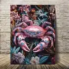 A Pink Crab with a Blue Gem on Its Shell Wall Art Canvas Unframed/Framed