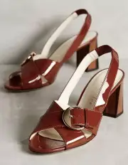 Anthropologie Bettye Muller Pepper Patent Leather Sandal Pump Rust Wood 38/8 NIB