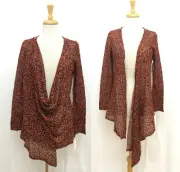 NWT $58 One World Orange Knit Animal Print Stretchy Wrap Top Blouse Women M