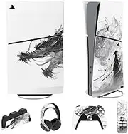 playvital Full Set Skin Stickers for PS5 Slim Console Digital Edition, Vinyl Skin Stickers, Protective Film for PS5 Controller, Charging Station, Headset, Media Remote Control, Fog Born Dragon