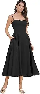 [EFOGEP] Floral Corset Dress for Women 2024 Summer Spaghetti Strap Cottagecore Dresses Milkmaid Dress Pocket Midi Sundress