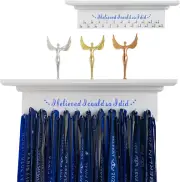 Premium Wooden Trophy Shelf and Medal Hanger Featuring Sturdy Ribbon Hooks. Wall