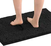 Smarcute Bath Mat Bath Rug for Bathroom Luxury Chenille Bathroom Rug Mat Extra Soft and Absorbent Microfiber Shaggy Rugs Non Slip Rug Quick Dry Bath Mat Washable (1 Piece - 50cm x 81cm), Black