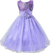 Kids Girls Princess Sequin Dress Party Wedding Bridesmaid Tutu Dresses Purple 4-5 Years