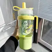 Leakproof Tumbler Cup, Cute Water Bottle Large Capacity Drinkware, Portable Beverage Container, Iced Coffee Travel Cup, Reusable Straw Cup, Versatile Drink Tumbler for Outdoor Travel (Green)/1209