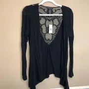 Design History Light Weight Black Crochet Back Cardigan Size Missy M NWT