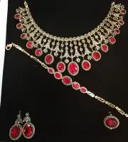 Turkish Jewelery Hurrem Sultan's Ruby Set With Rhinestones 0938