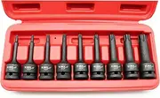 TEMO 9 pc Torx Plus IP 3 Inch (76 mm) Long 6 Point Black Impact Bit Socket Set 1/2 Inch (12.7 mm) Square Drive Auto Repair Tool