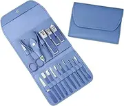 Manicure Set, Nail Clippers, Pedicure Kit, 16 In 1 Professional Grooming Kit Stainless Steel, Nail Toenail Scissors Tools with Luxurious Leather Travel Case For Men Women Blue Upgraded Version
